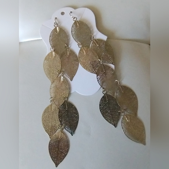 New Tiered Long Leaf Earrings, Shoulder Duster Style - Picture 7 of 10
